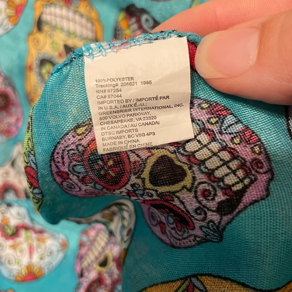2/$10 Dia de Los Muertos sugar skulls blue scarf - Picture 3 of 4